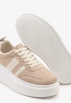 Ciemnobeżowe Sneakersy Typu Kultowe Tenisówki na Platformie Redoreve