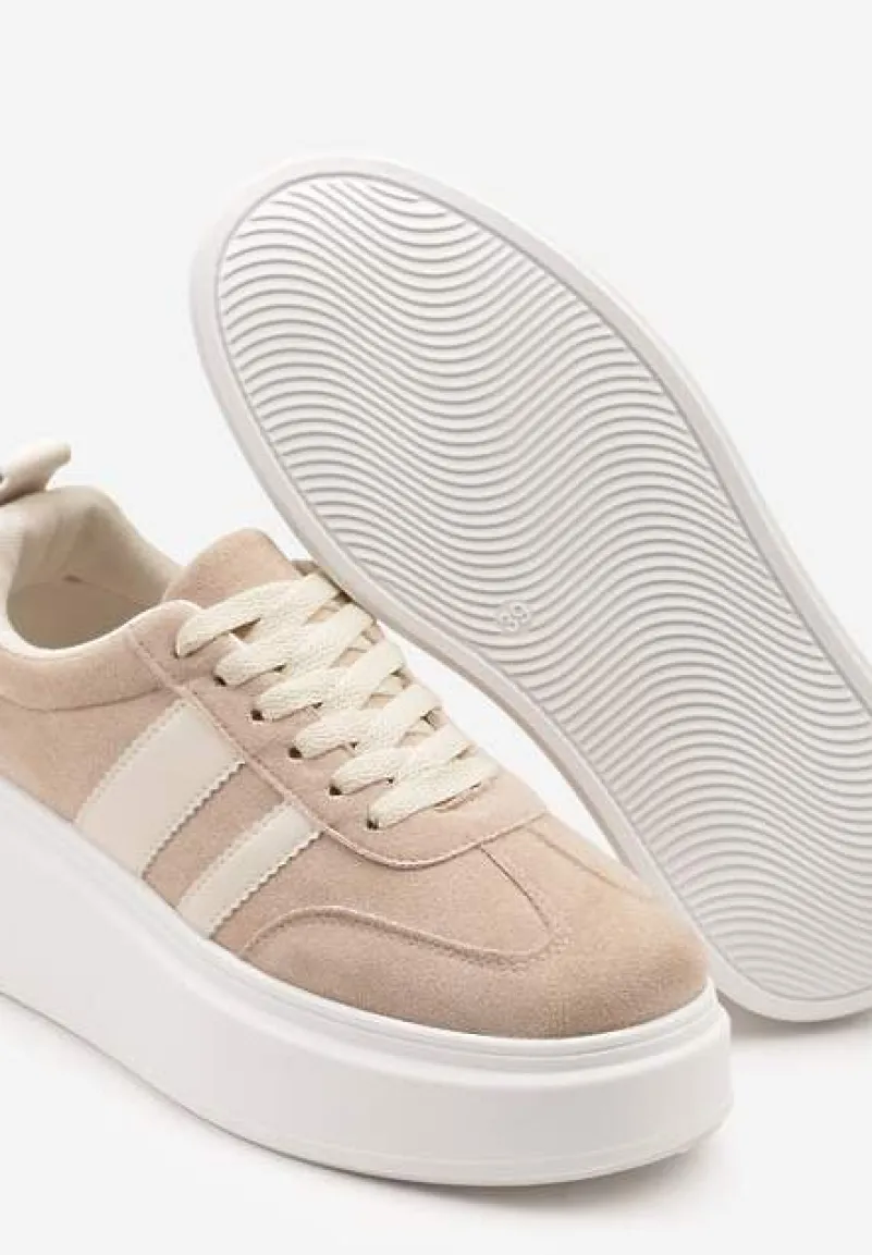 Ciemnobeżowe Sneakersy Typu Kultowe Tenisówki na Platformie Redoreve