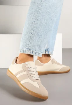 Ciemnobeżowe Sneakersy w Stylu Tenisówek z Paskami Danareth