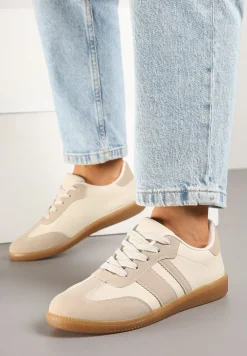 Ciemnobeżowe Sneakersy w Stylu Tenisówek z Paskami Danareth