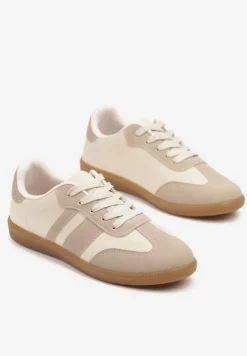 Ciemnobeżowe Sneakersy w Stylu Tenisówek z Paskami Danareth