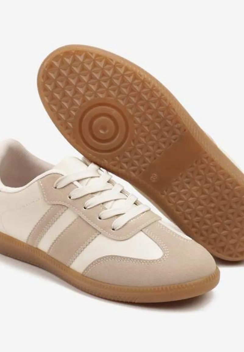 Ciemnobeżowe Sneakersy w Stylu Tenisówek z Paskami Danareth