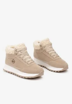 Ciemnobeżowe Sneakersy z Ekozamszu z Futrzaną Wyściółką Etaylla