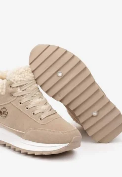 Ciemnobeżowe Sneakersy z Ekozamszu z Futrzaną Wyściółką Etaylla