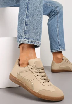 Ciemnobeżowe Sneakersy z Ozdobnymi Przeszyciami przed Kostkę Redala