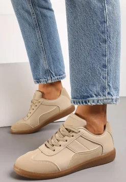 Ciemnobeżowe Sneakersy z Ozdobnymi Przeszyciami przed Kostkę Redala