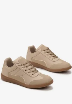Ciemnobeżowe Sneakersy z Ozdobnymi Przeszyciami przed Kostkę Redala