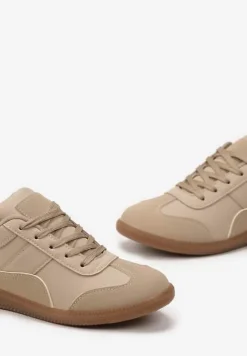 Ciemnobeżowe Sneakersy z Ozdobnymi Przeszyciami przed Kostkę Redala