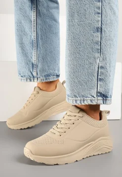Ciemnobeżowe Sneakersy z Tłoczoną Cholewką Ulithrena