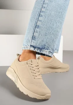 Ciemnobeżowe Sneakersy z Tłoczoną Cholewką Ulithrena