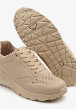 Ciemnobeżowe Sneakersy z Tłoczoną Cholewką Ulithrena