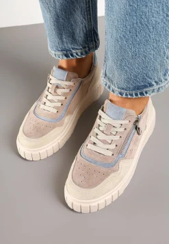 Ciemnobeżowe Sneakersy ze Skóry Naturalnej z Ozdobnym Suwakiem Tilliraya