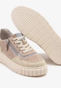 Ciemnobeżowe Sneakersy ze Skóry Naturalnej z Ozdobnym Suwakiem Tilliraya