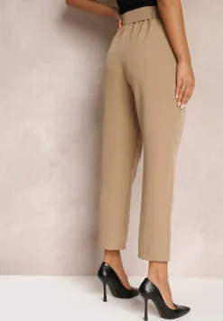 Ciemnobeżowe Spodnie z Paskiem Eudea