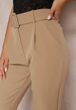 Ciemnobeżowe Spodnie z Paskiem Eudea