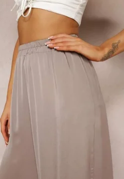 Ciemnobeżowe Spodnie z Szerokimi Nogawkami i Gumką w Pasie Jacobisa