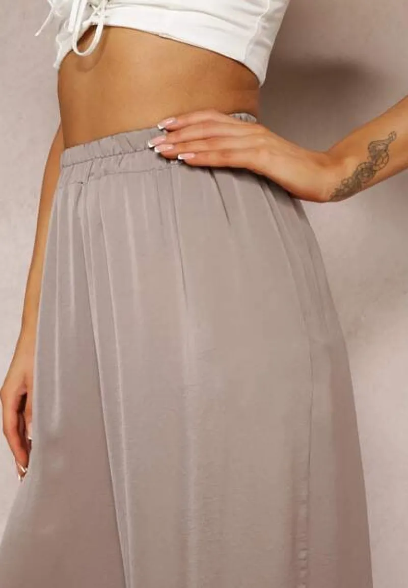 Ciemnobeżowe Spodnie z Szerokimi Nogawkami i Gumką w Pasie Jacobisa