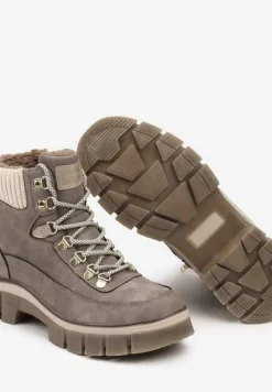 Ciemnobeżowe Sznurowane Traperki Vico na Płaskiej Podeszwie z Ociepleniem Neavilin