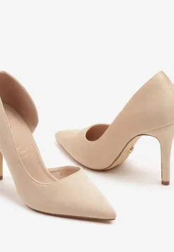 Ciemnobeżowe Szpilki Vices z Wkładką ze Skóry Naturalnej Ozdobione Wycięciem Oliritia