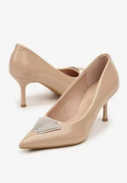 Ciemnobeżowe Szpilki Vices Zdobione Aplikacją z Cyrkoniami Niravine