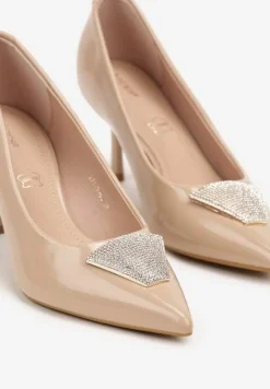 Ciemnobeżowe Szpilki Vices Zdobione Aplikacją z Cyrkoniami Niravine