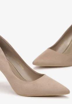 Ciemnobeżowe Szpilki ze Szpiczastym Noskiem z Imitacji Zamszu Remeva