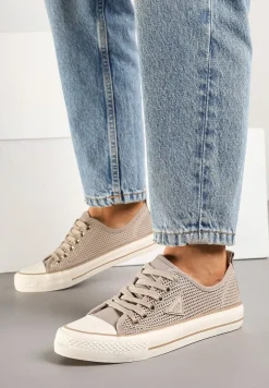 Ciemnobeżowe Szydełkowe Trampki o Klasycznym Fasonie Vovessa