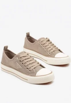 Ciemnobeżowe Szydełkowe Trampki o Klasycznym Fasonie Vovessa