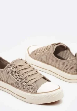 Ciemnobeżowe Szydełkowe Trampki o Klasycznym Fasonie Vovessa