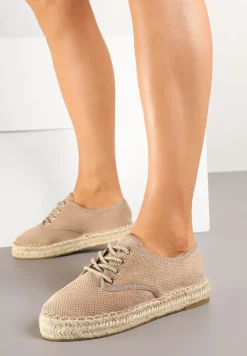 Ciemnobeżowe Tenisówki na Plecionej Podeszwie Zdobione Perforacją Zolavira