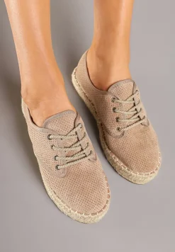 Ciemnobeżowe Tenisówki na Plecionej Podeszwie Zdobione Perforacją Zolavira