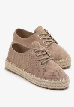 Ciemnobeżowe Tenisówki na Plecionej Podeszwie Zdobione Perforacją Zolavira