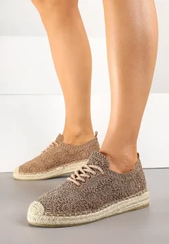 Ciemnobeżowe Tenisówki Ozdobione Plecionką i Ażurowym Wzorem Mevienne