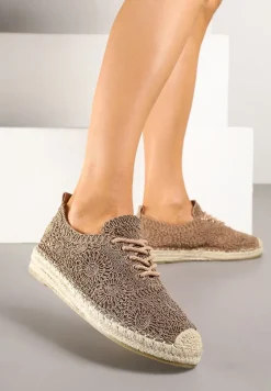 Ciemnobeżowe Tenisówki Ozdobione Plecionką i Ażurowym Wzorem Mevienne