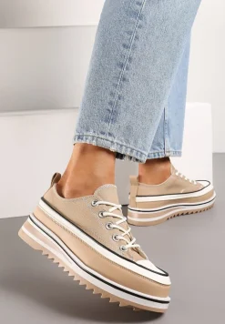 Ciemnobeżowe Trampki na Masywnej Platformie z Cholewką przed Kostkę Ableeva