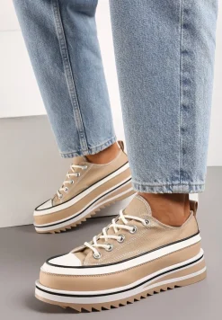 Ciemnobeżowe Trampki na Masywnej Platformie z Cholewką przed Kostkę Ableeva