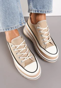 Ciemnobeżowe Trampki na Masywnej Platformie z Cholewką przed Kostkę Ableeva