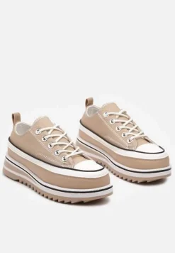 Ciemnobeżowe Trampki na Masywnej Platformie z Cholewką przed Kostkę Ableeva