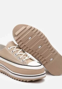Ciemnobeżowe Trampki na Masywnej Platformie z Cholewką przed Kostkę Ableeva