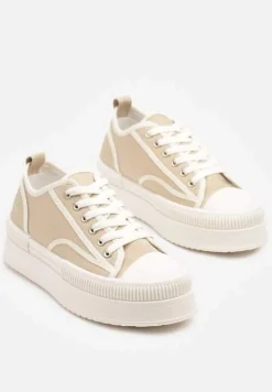 Ciemnobeżowe Trampki na Platformie z Metaliczną Ozdobą Afleeria