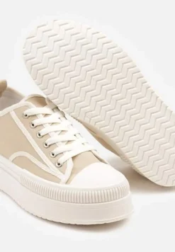 Ciemnobeżowe Trampki na Platformie z Metaliczną Ozdobą Afleeria