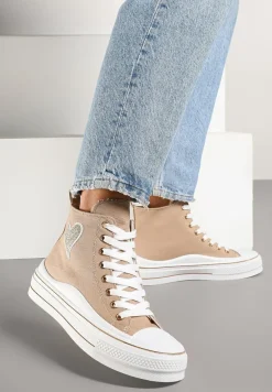 Ciemnobeżowe Trampki na Platformie z Serduszkiem za Kostkę Ellista