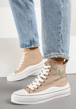 Ciemnobeżowe Trampki na Platformie z Serduszkiem za Kostkę Ellista