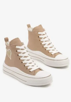 Ciemnobeżowe Trampki na Platformie z Serduszkiem za Kostkę Ellista