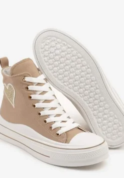 Ciemnobeżowe Trampki na Platformie z Serduszkiem za Kostkę Ellista