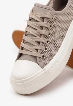 Ciemnobeżowe Trampki pod Kostkę z Siateczkową Cholewką i Geometryczną Ozdobą Ulianissea