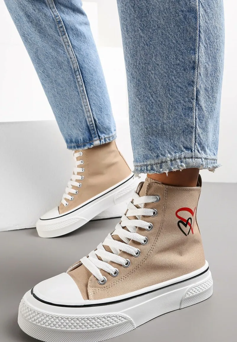 Ciemnobeżowe Trampki za Kostkę na Platformie Zuiena