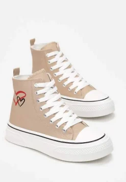 Ciemnobeżowe Trampki za Kostkę na Platformie Zuiena