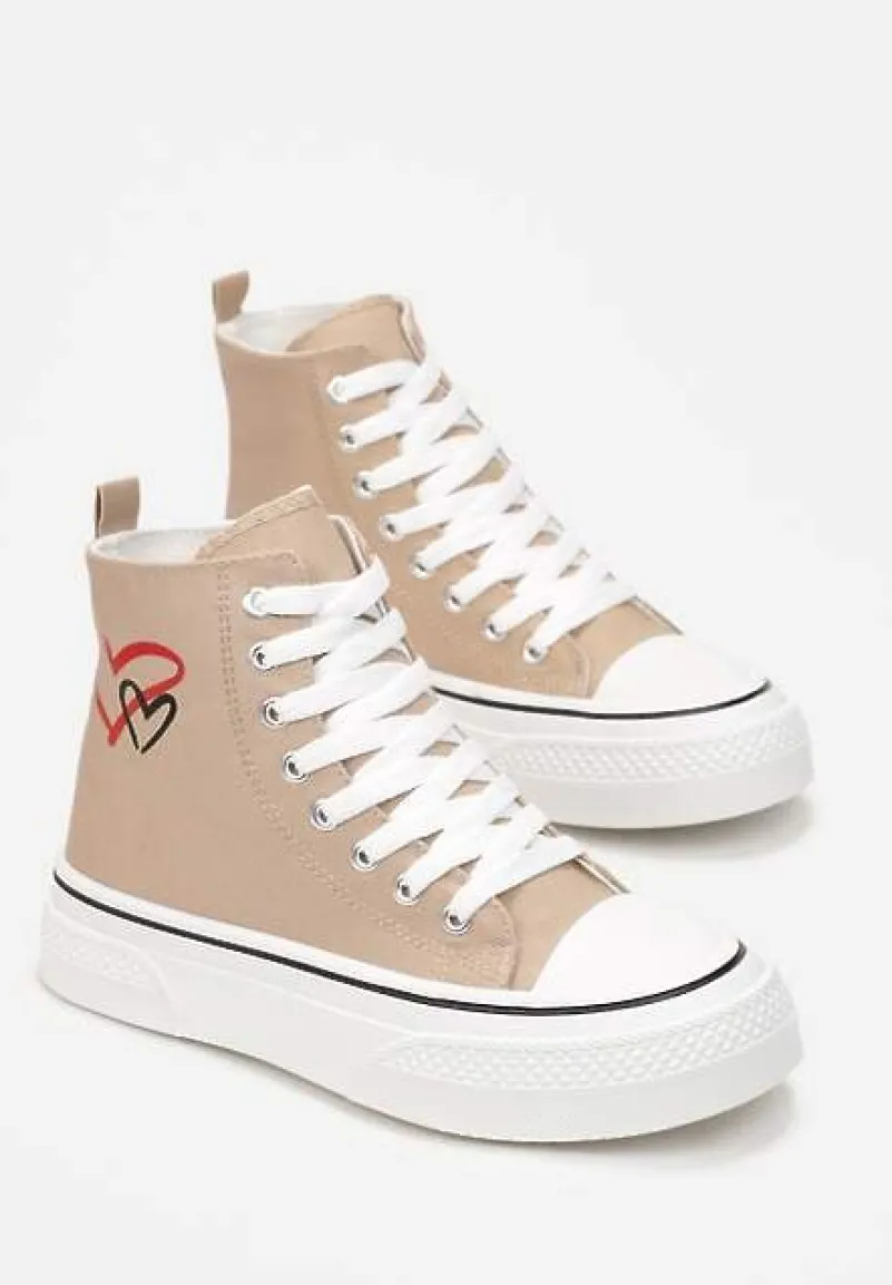 Ciemnobeżowe Trampki za Kostkę na Platformie Zuiena