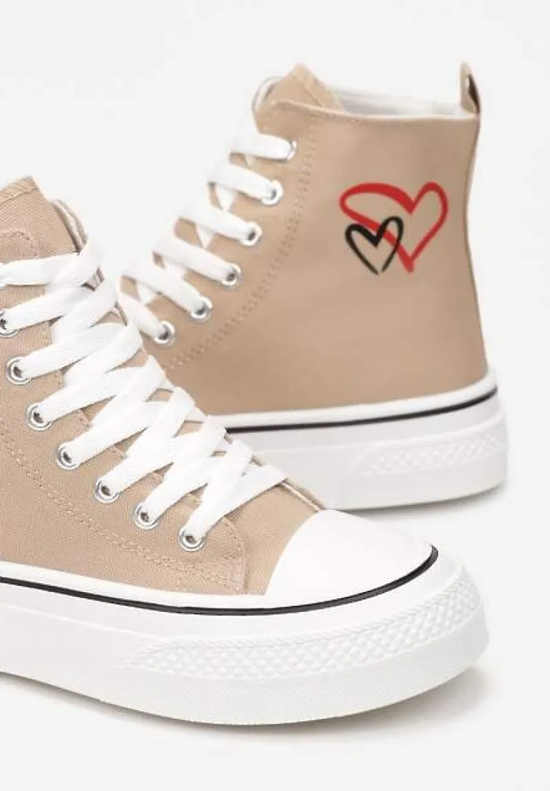 Ciemnobeżowe Trampki za Kostkę na Platformie Zuiena